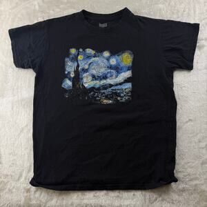 Brisco Van Gogh Starry Night T-Shirt Men's Size Medium Black Short Sleeve